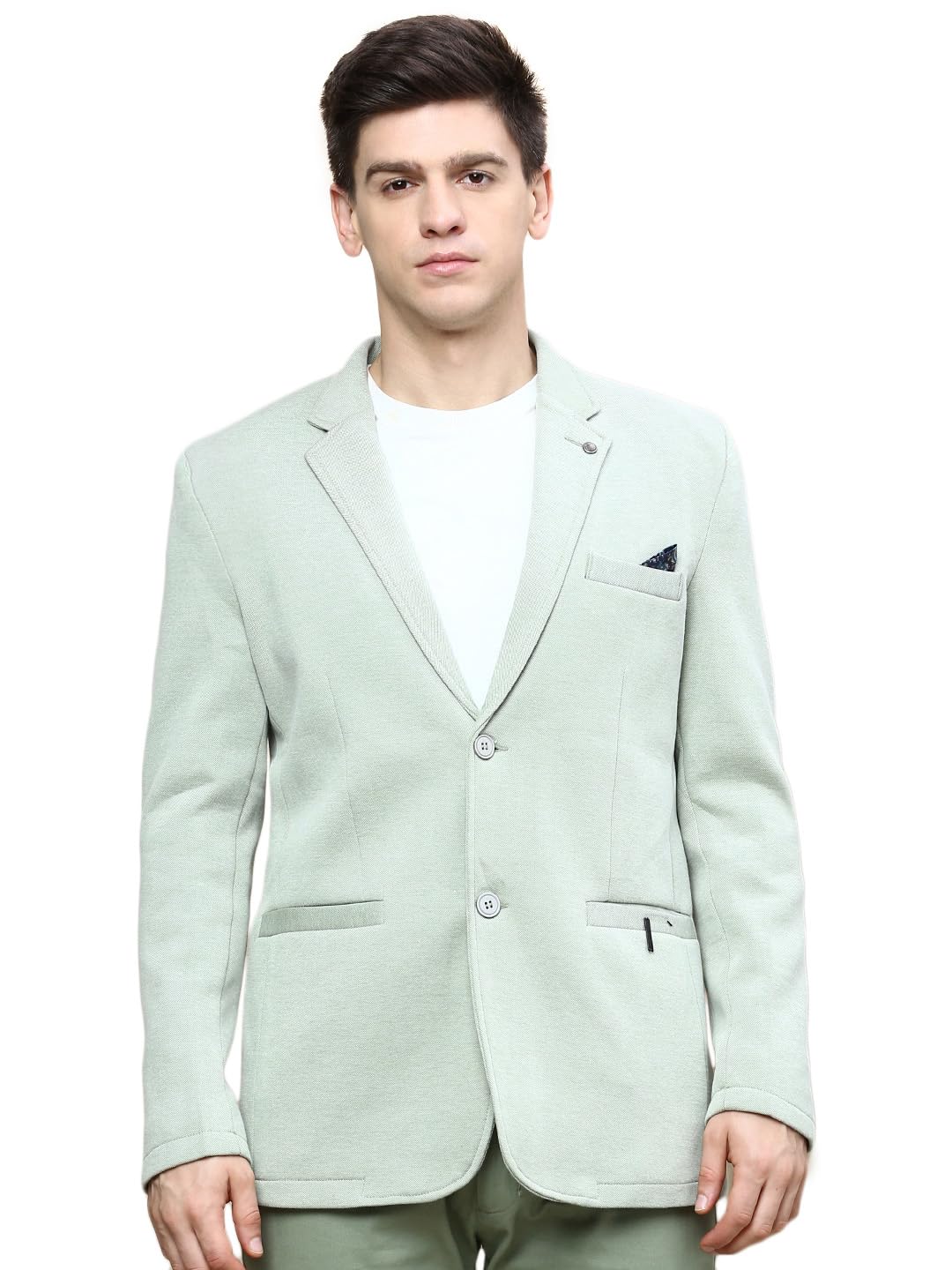 showoffff Men's Notched Lapel Solid Green Single-Breasted Blazer-AR-44_Green-picture-28