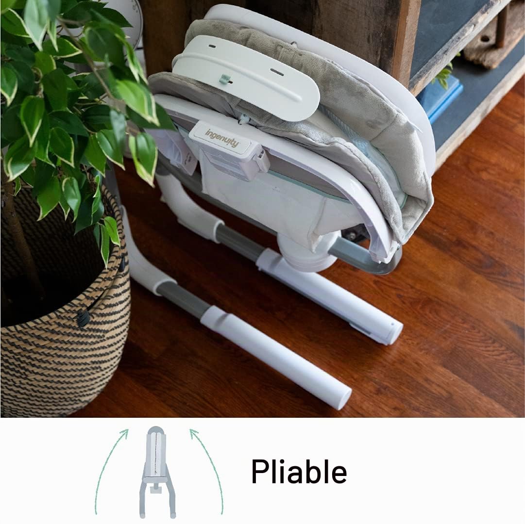 Ingenuity, Anyway Sway Balancelle Portable et Pliable pour Bébé à 5 Vitesses et Multi-Directions avec Vibrations, Sons de la Nature, 0-9 Mois 2,7-9 kg (Ray)