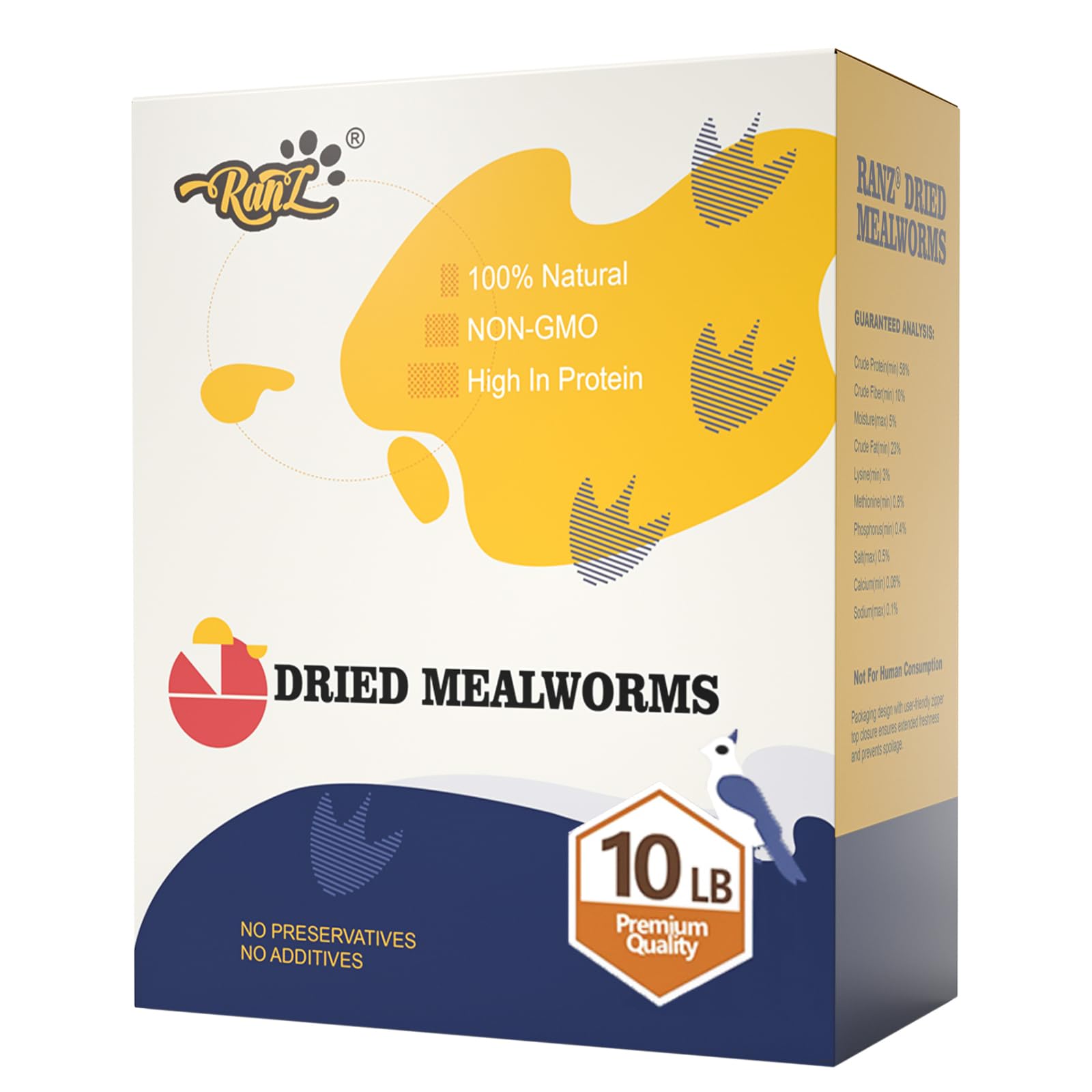 10LBS Non-GMO Dried Mealworms for Chickens, High Protein Meal Worms, Premium Chicken Feed, Perfect Bird Food and Chicken Treats, Whole Large Mealworms for Wild Birds, Ducks, Fish