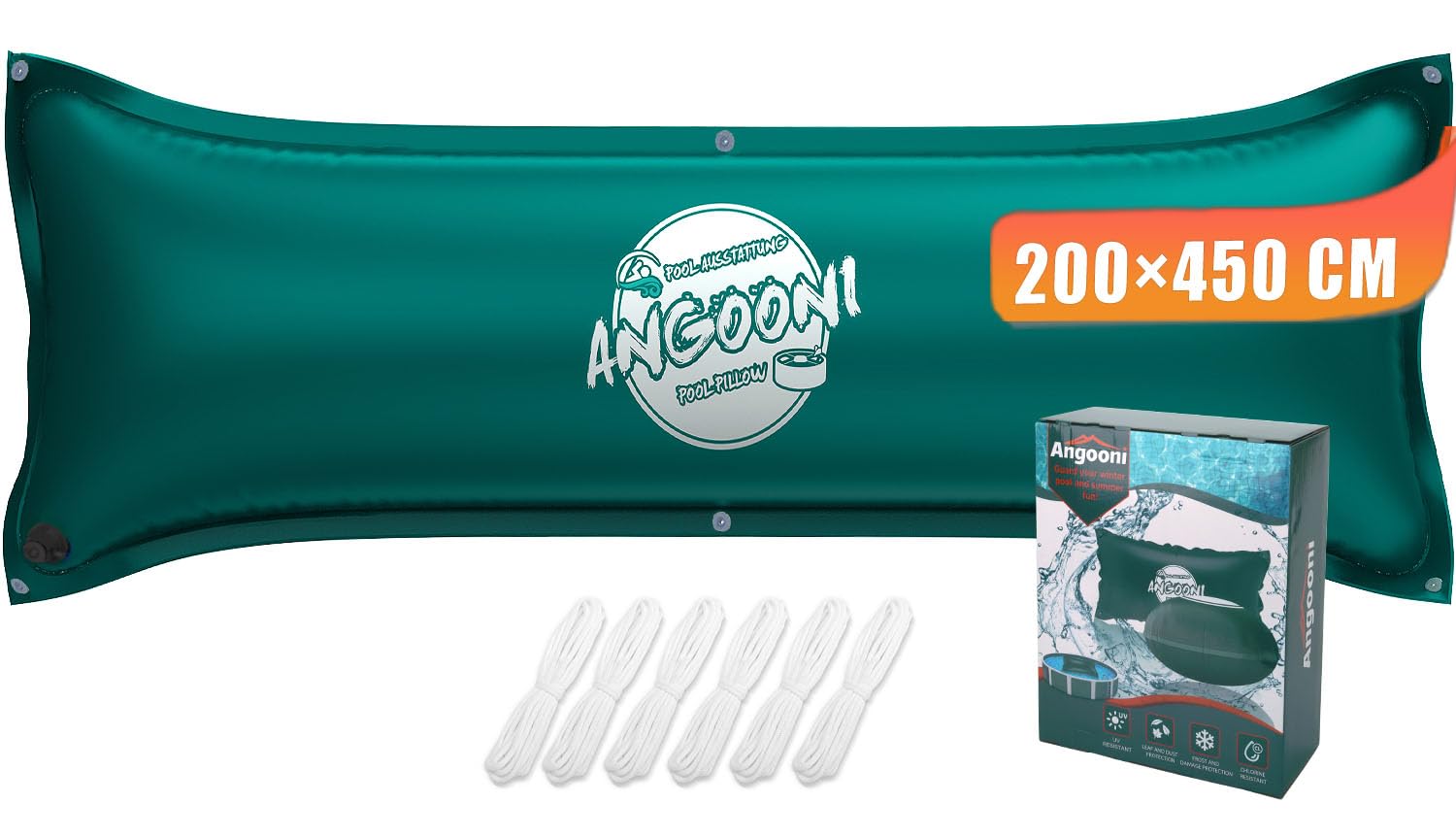 Angooni Coussin de piscine d'hiver 200 x 450 cm XXL | Coussin d'air pour piscine avec double couture pour couverture de piscine | Coussin de piscine pour l'hiver avec valve Boston double inflation |