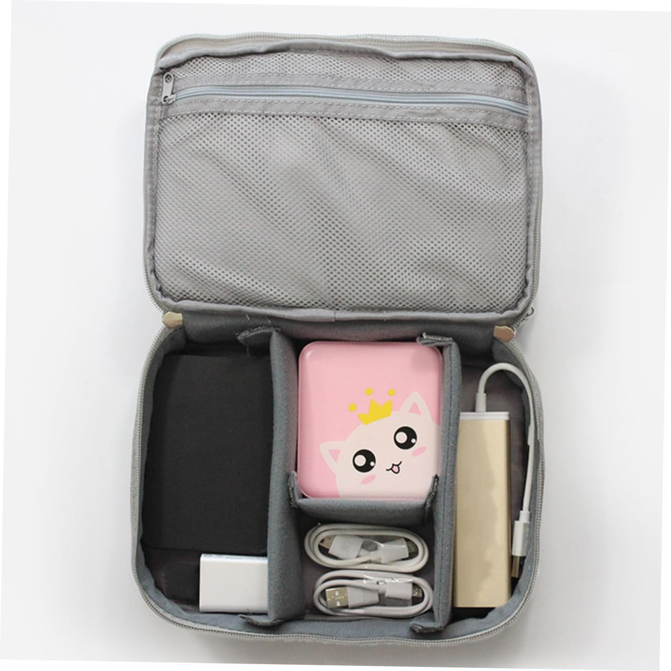 Double Layer Digital Gadget Organizer Case Travel Storage Bag for Data Cables Power Banks and Electronics Accessories Gray