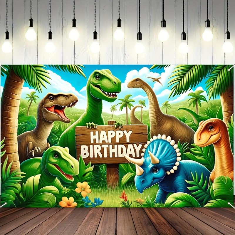 Image of Blissyard Happy Birthday Banner 71x43 Inch Dinosaur Party Supplies | Happy Birthday Decorations with Dinosaur Theme for Party Background Decoration for Boys