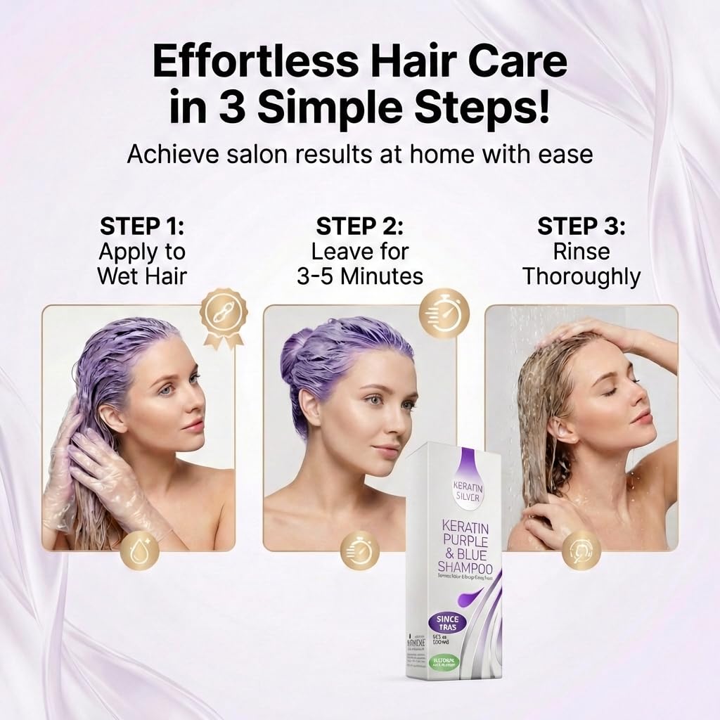 VITAMINS hair cosmetics Purple Shampoo for Blonde Locks - Blonde Hair Toner for Brassy Hair - Blue Shampoo Removes Brassy Tones, Keratin & Argan Oil Infused - Paraben & SLS Free - 250 Ml