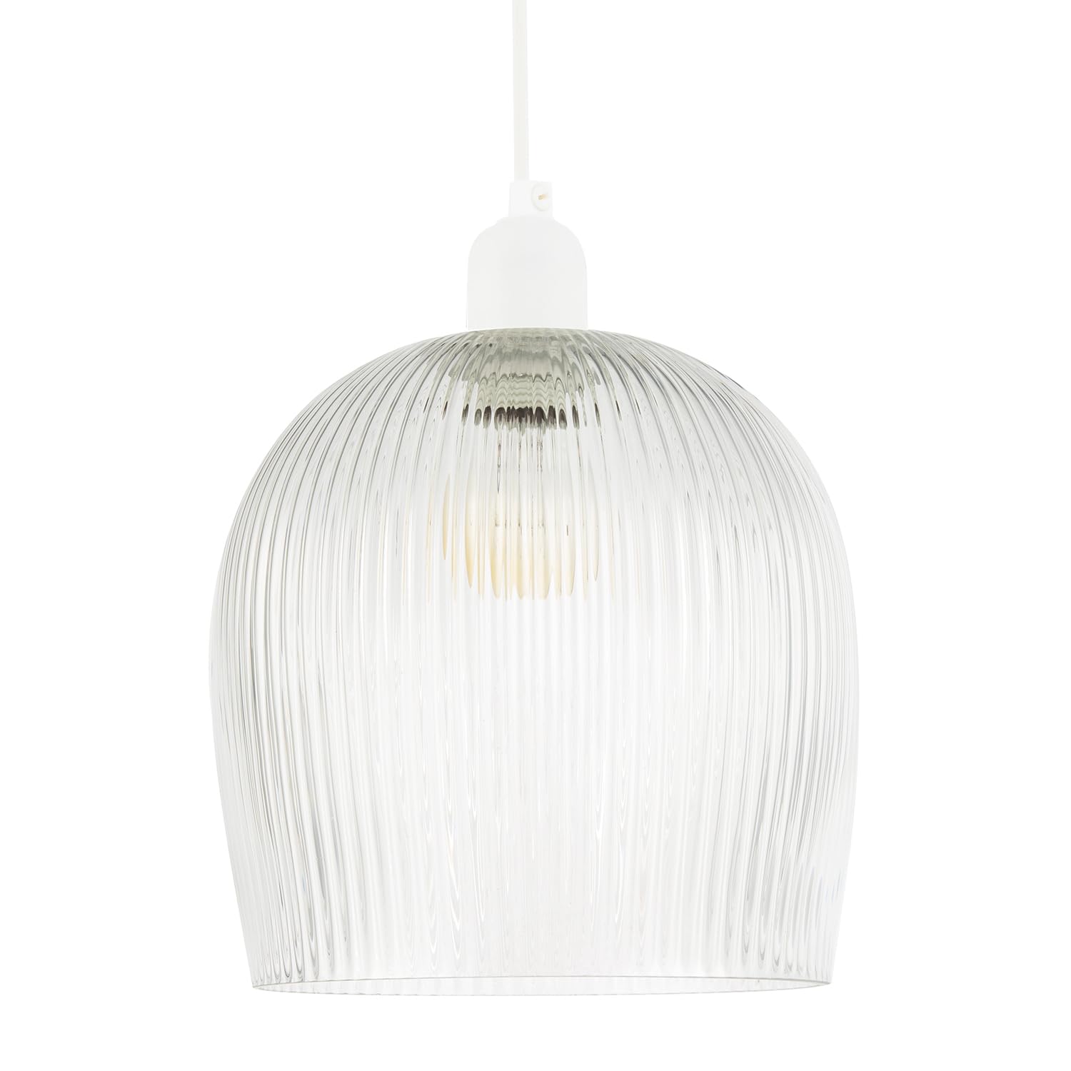 Modern Transparent Mini Line Ribbed Glass Pendant Ceiling Lighting Shade | 20cm x 20cm | for Kitchen Island Living Room Bedroom Dining Room etc by Happy Homewares