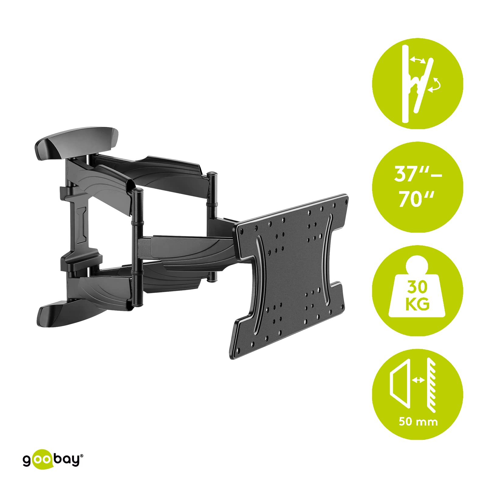 Goobay 49956 uchwyt ścienny do telewizora OLED Full (L), 37" do 70" (94-178 cm), w pełni ruchomy, wychylny/pochylny, 30 kg, Vesa Standard, czarny