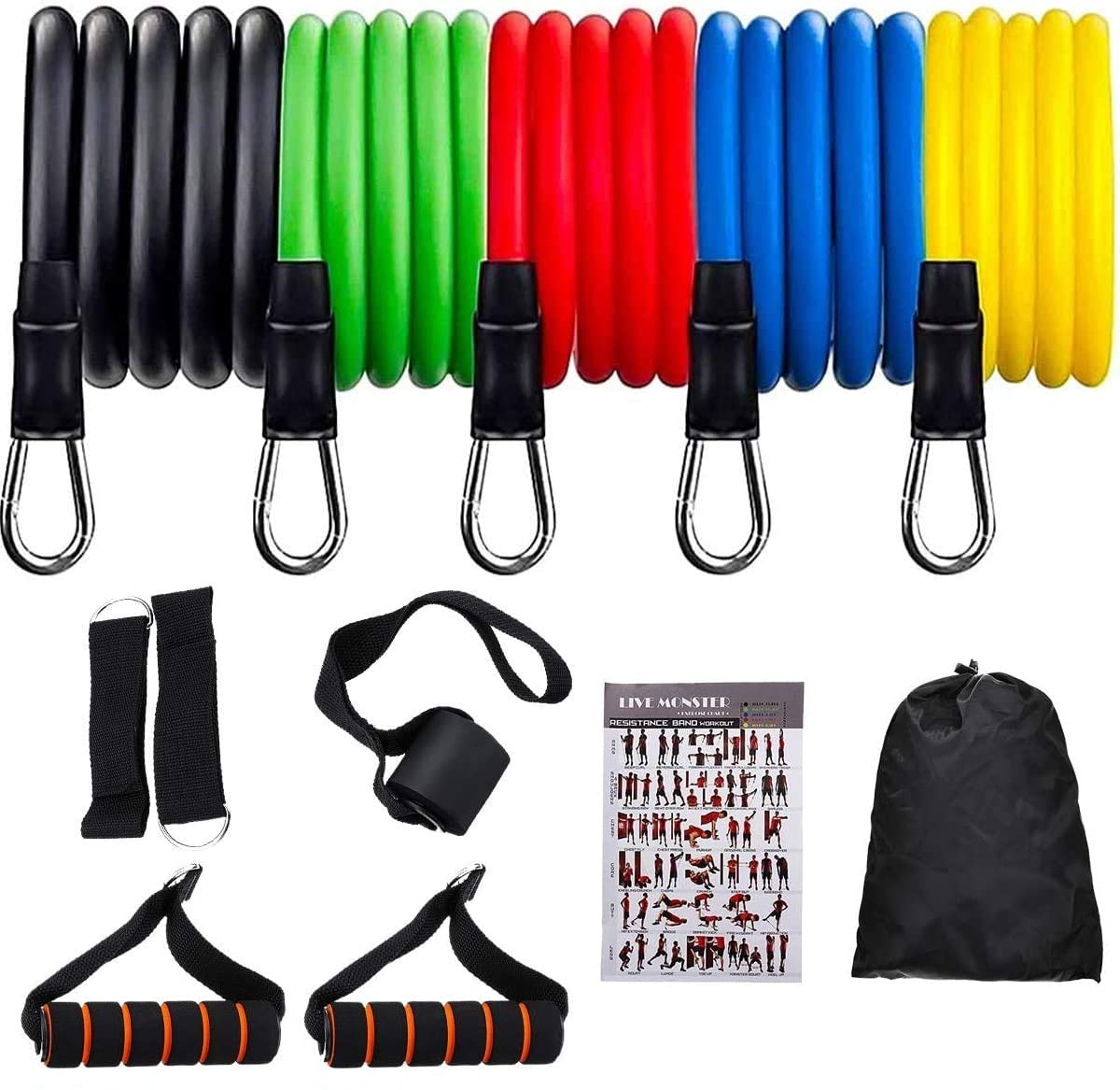 Viulvuk Portable 11 pcs Resistance Bands for Workout for Men | Exercise Rubber Fitness Band for Women | Home Training Gym Kit of Toning Tubes, Door Anchor, Handles, Carry Bag, Legs Ankle Straps (B09YQ3M3PN) Amazon Price History, Amazon Price Tracker