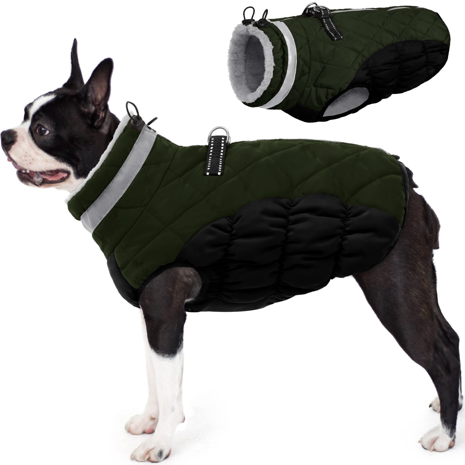 AOFITEE Dog Coat, Warm Dog Winter Coat for Small Dogs Reflective Turtleneck Dogs Jacket with Harness Built in
