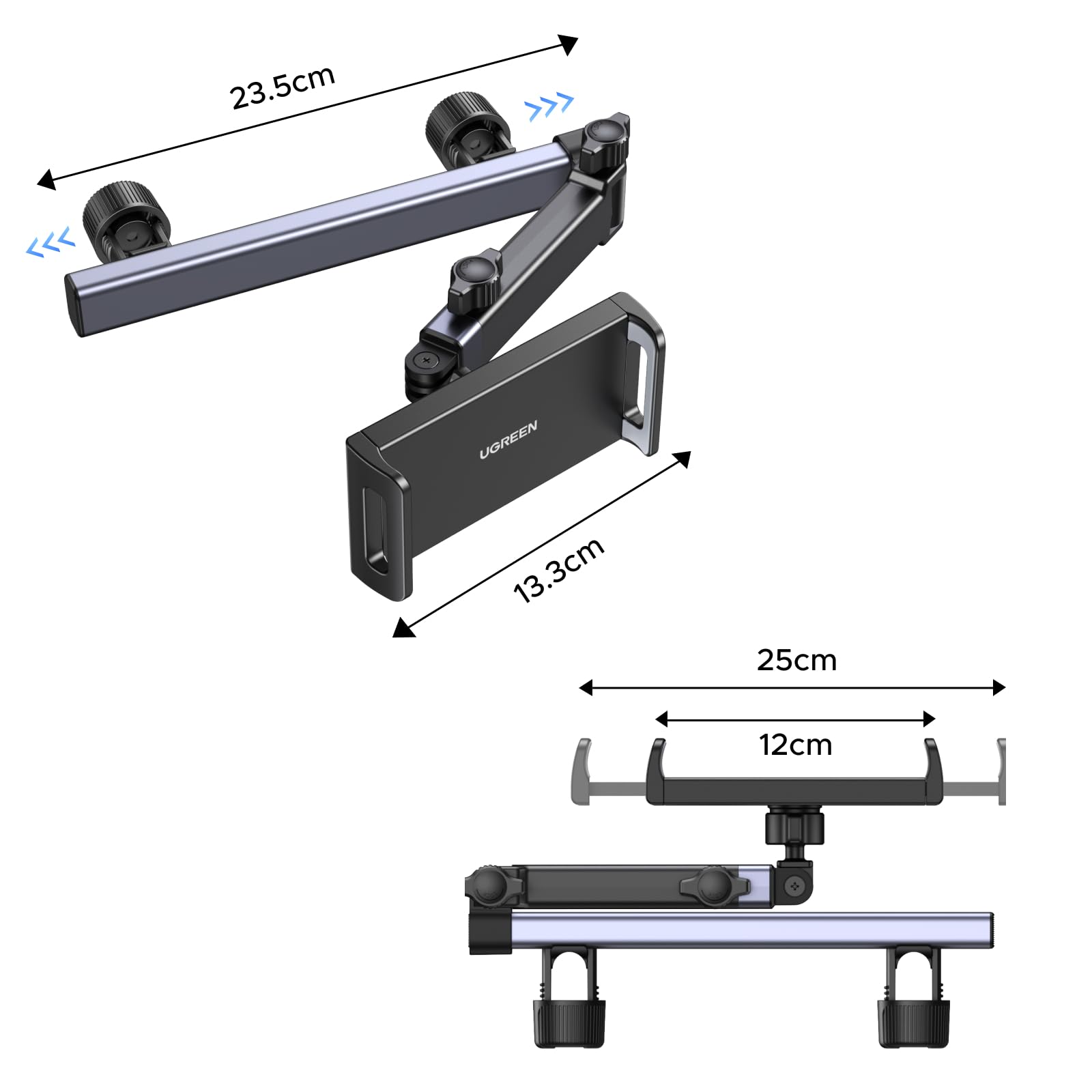 UGREEN Support Tablette Voiture Extensible Porte Accroche Tablette Voiture Tête 360°Rotatif Support de Siège Auto 4,7 à 9,8 Pouces Compatible avec iPad Air Pro Mini 2024 Galaxy Tab A9 S9 Switch