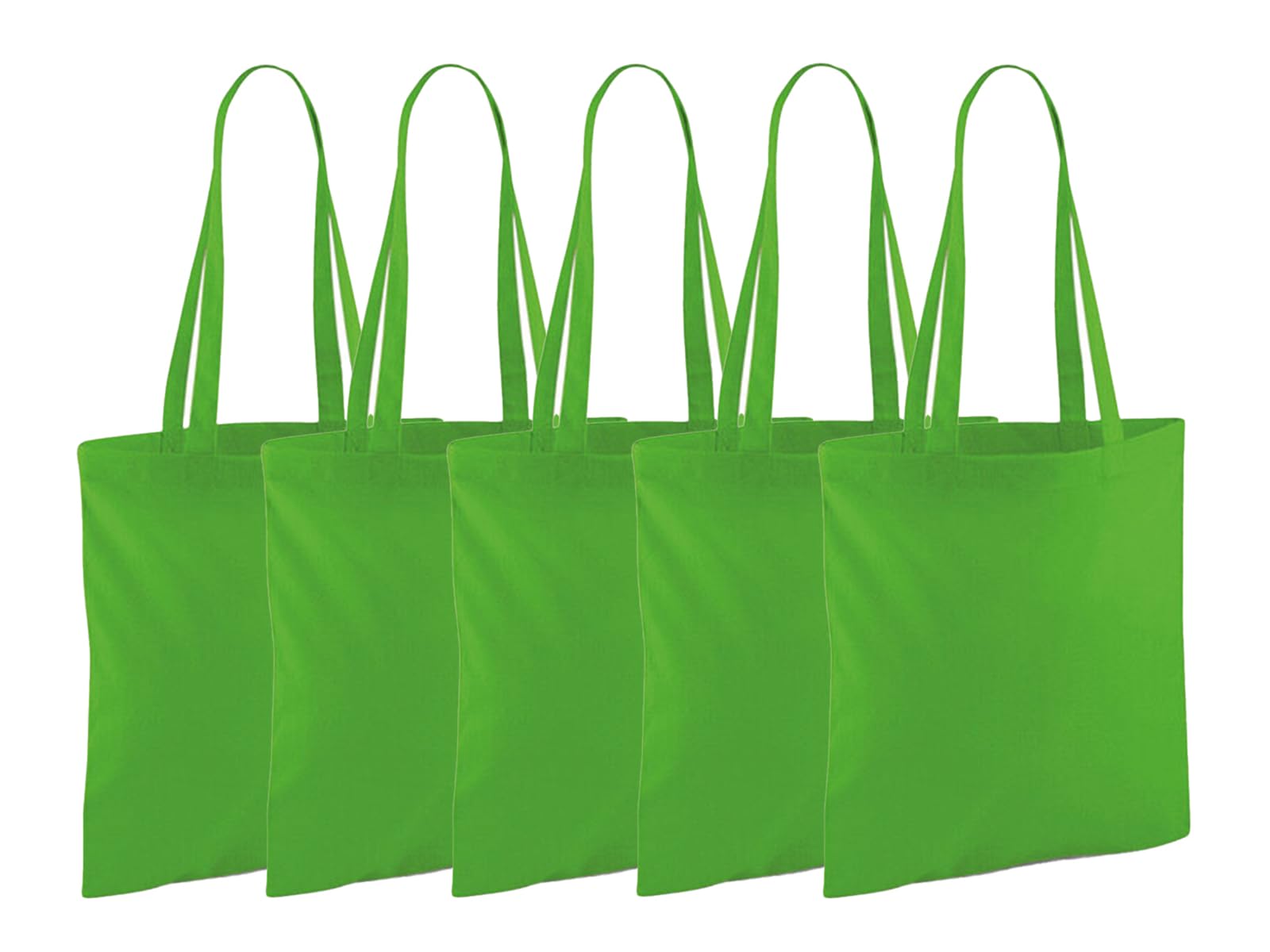 NGWorld Pack of Eco-Friendly Cotton Tote Bags - 5 x Apple Green - One Size
