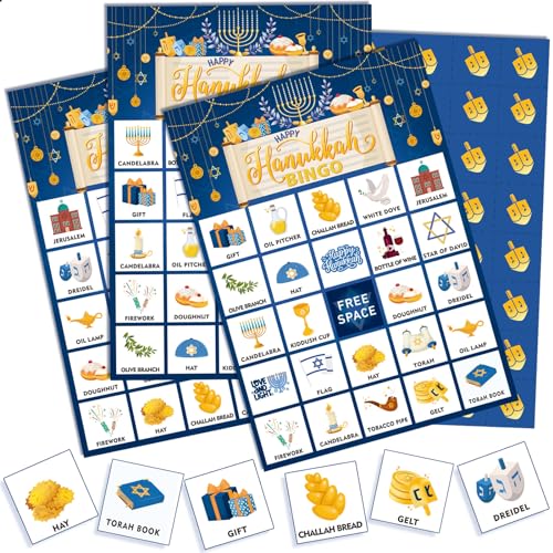 Cartes de bingo menorah Hanoukka Liliful pour enfants, adultes et jeu scolaire