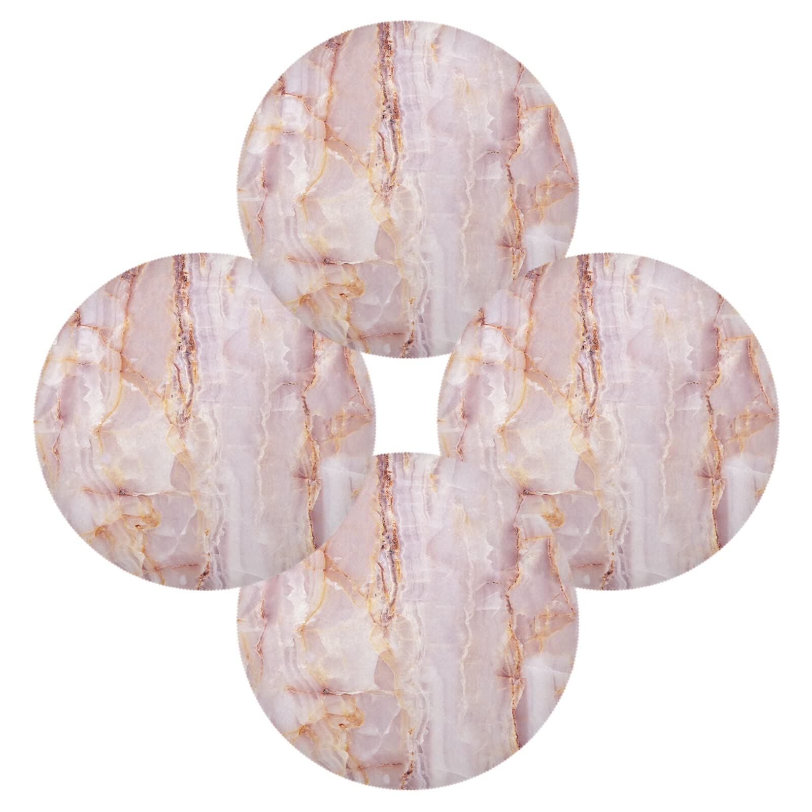Poeticcity Multi 11 Pink Rip Marble Agate Stone Texture Set Of 4 Table Placemat, Non-Slip Place Mats Protector Washable Plate Mat Holder, 15.4 Inches Round Desk Pad For Kitchen Dining