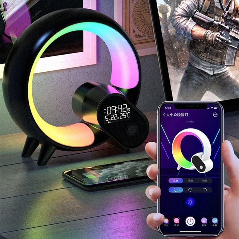 2024 Intelligente led-tafellamp, sfeerlamp met bluetooth-luidspreker, dimbaar nachtlampje, 9 lichteffecten, app-bediening, bedlampje voor kinderen, als cadeau, zwart