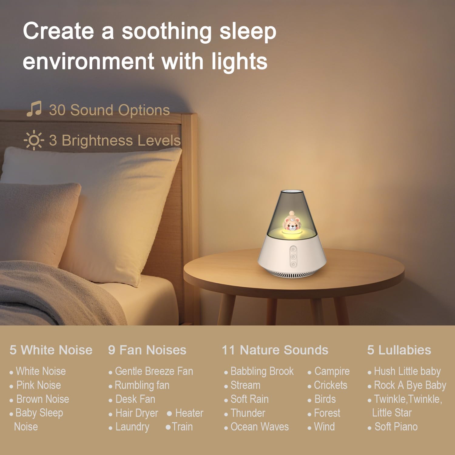Kipcush Máquina de sonido de regalo de Navidad, máquina de sonido para bebé, luz de bebé para guardería, máquina de ruido blanco, 3 niveles de brillo, 31 niveles de volumen, 30 opciones de sonido, 6