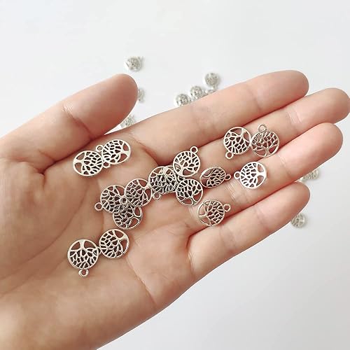 Miniatura 6 de 100 dijes de árbol de la vida para hacer joyas, collares, pulseras, aretes, llaveros, manualidades, colgante de árbol de plata, mini dijes colgantes