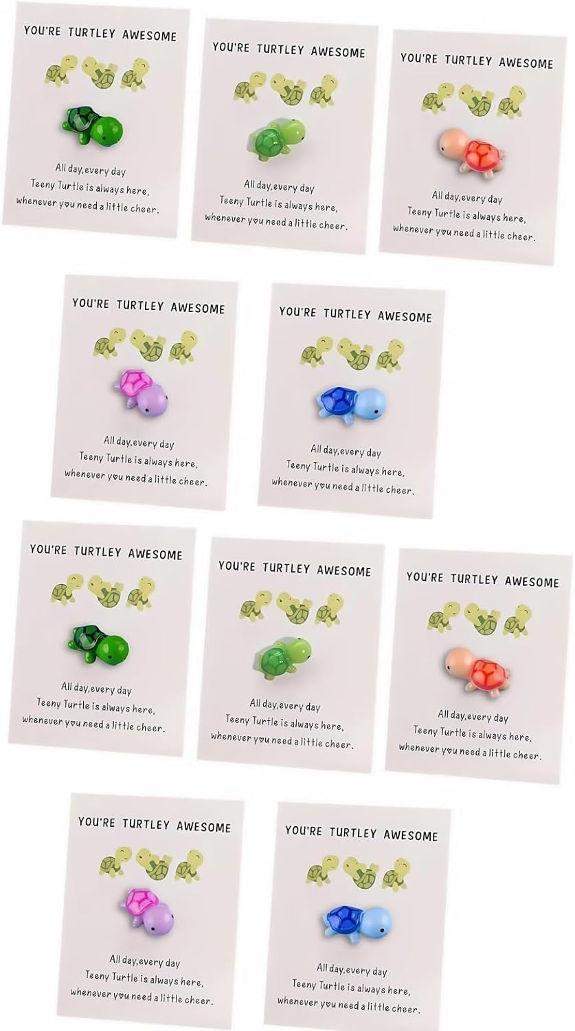 10pcs Mini Pocket Hug Turtle, You're Turtley Awesome Inspirational Gift with Card, Thank You Note Cards Greeting Card Mini Sea Turtle Figure Pocket Hug Gift for Friends and Family (Mix)