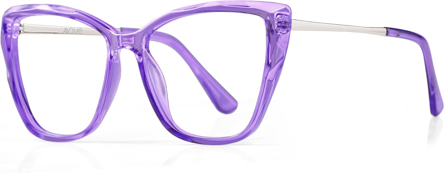 Blue Light Blocking Glasses Cat Eye Stylish Computer Eyeglasses UV Ray Filter Women AB3304 (Purple)