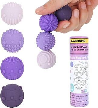 RYACO Magnetic Fidget Balls for Adults & Teens with Autism ADHD Anxiety,4 pcs Texture Silicone Stress Relief Sensory Toys,Quiet Office Desk Fidgets Stocking Stuffers for Calm Down Purple