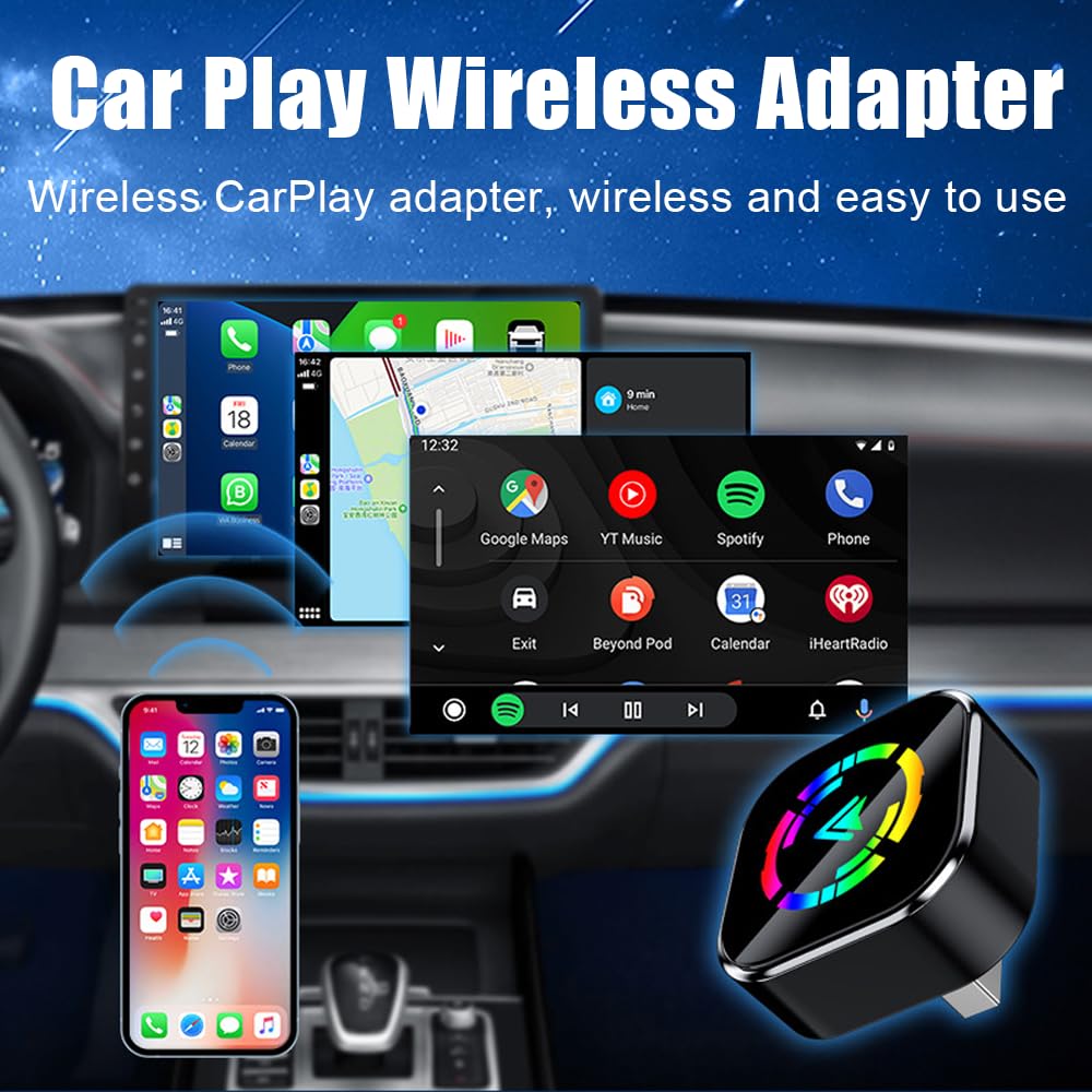 Adattatore wireless CarPlay 2025, Dongle CarPlay Wireless Car Play Adattatore Bluetooth 5.0 Plug & Play, Mini USB Car Play Adattatore di facile installazione adatto per auto post 2016
