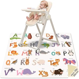 CAVWVTYU 51" Anti-Slip Waterproof Splat Mat for High Chair - Machine Washable Splash Mat, Picnic Play Mat with Educational Patterns