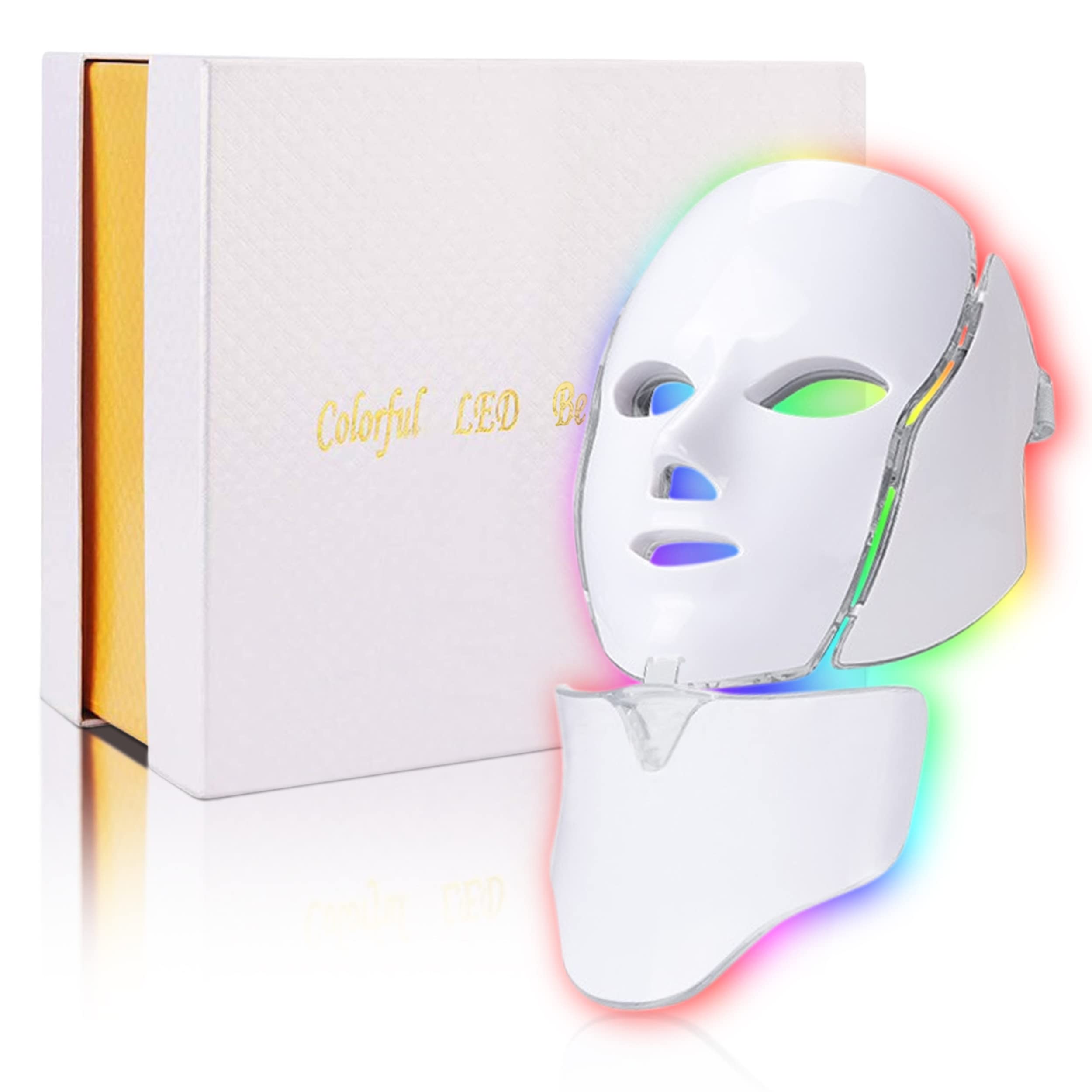 Led Face Mask Light Therapy - 7 Color Photon Blue & Red Light Maintenance Skin Rejuvenation Facial Skin Care Mask, Home Skin Care Mask for Face and Neck