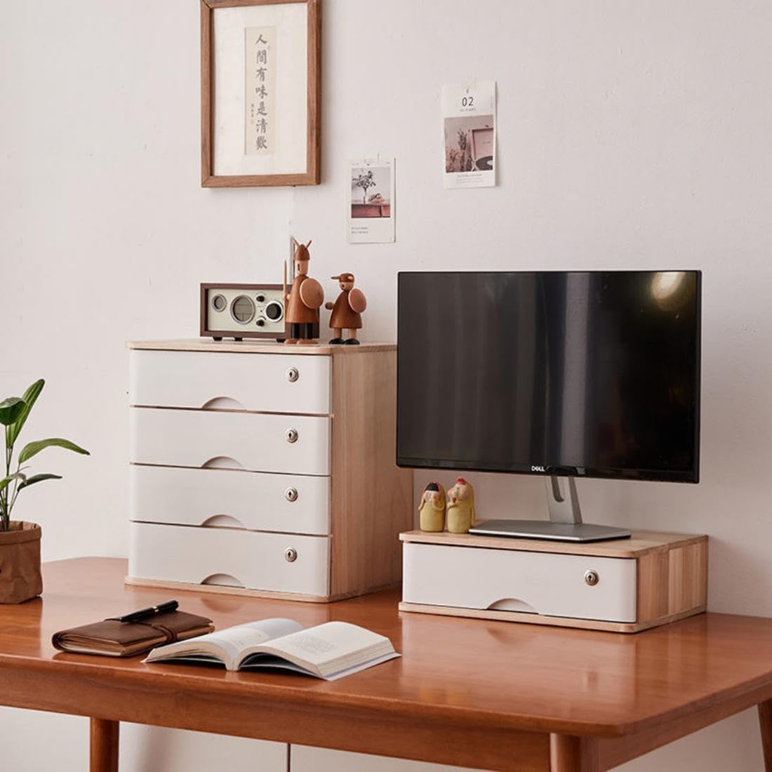 4 Tiers Wooden Desktop Storage Cabinet, Tabletop Storage Box with Lockable Drawers Lockable Filing Cabinet Countertop Desk Organizer for Office Study Bedroom