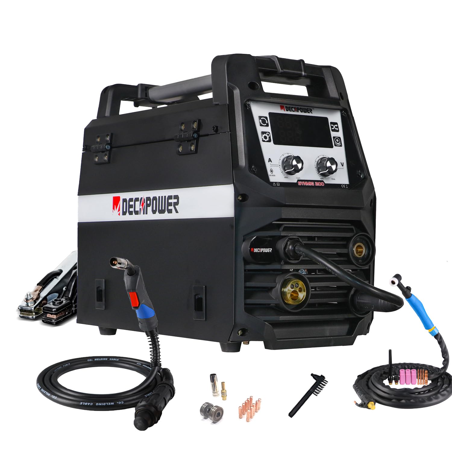 Decapower SYNMIG 200A Poste a Souder MIG avec san gaz Synergie MMA MIG MAG FLUX LIFT TIG 4 en 1 Équipement de soudage (PACK2)