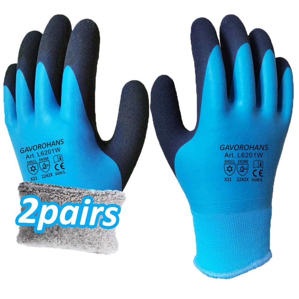 GAVOROHANS 2 Pairs Waterproof Thermal Winter Work Gloves Polar Fleece Liner Superior Grip Double Latex Coating for Maintenance Garden Logistics Warehousing in Cold Weather Outdoor Activities GAVOROHANS 2 Pairs Waterproof Thermal Winter Work Gloves Polar Fleece Liner Superior Grip Double Latex Coating for Maintenance Garden Logistics Warehousing in Cold Weather Outdoor Activities