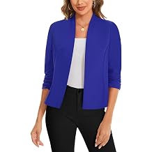 3/4 Ruched Sleeve Cardigans Blazer for Womens Front Lined Crop Shrug Jacket