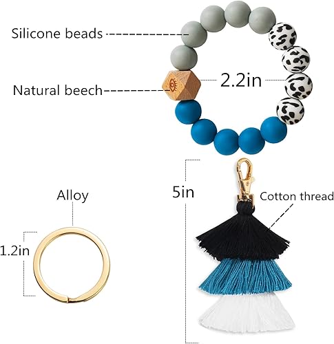 Miniatura 2 de Bisanzoya Beaded Keychain with Tassel, Silicone Key Ring Bracelet, Cute Boho Car Key Chain Wristlet for Women