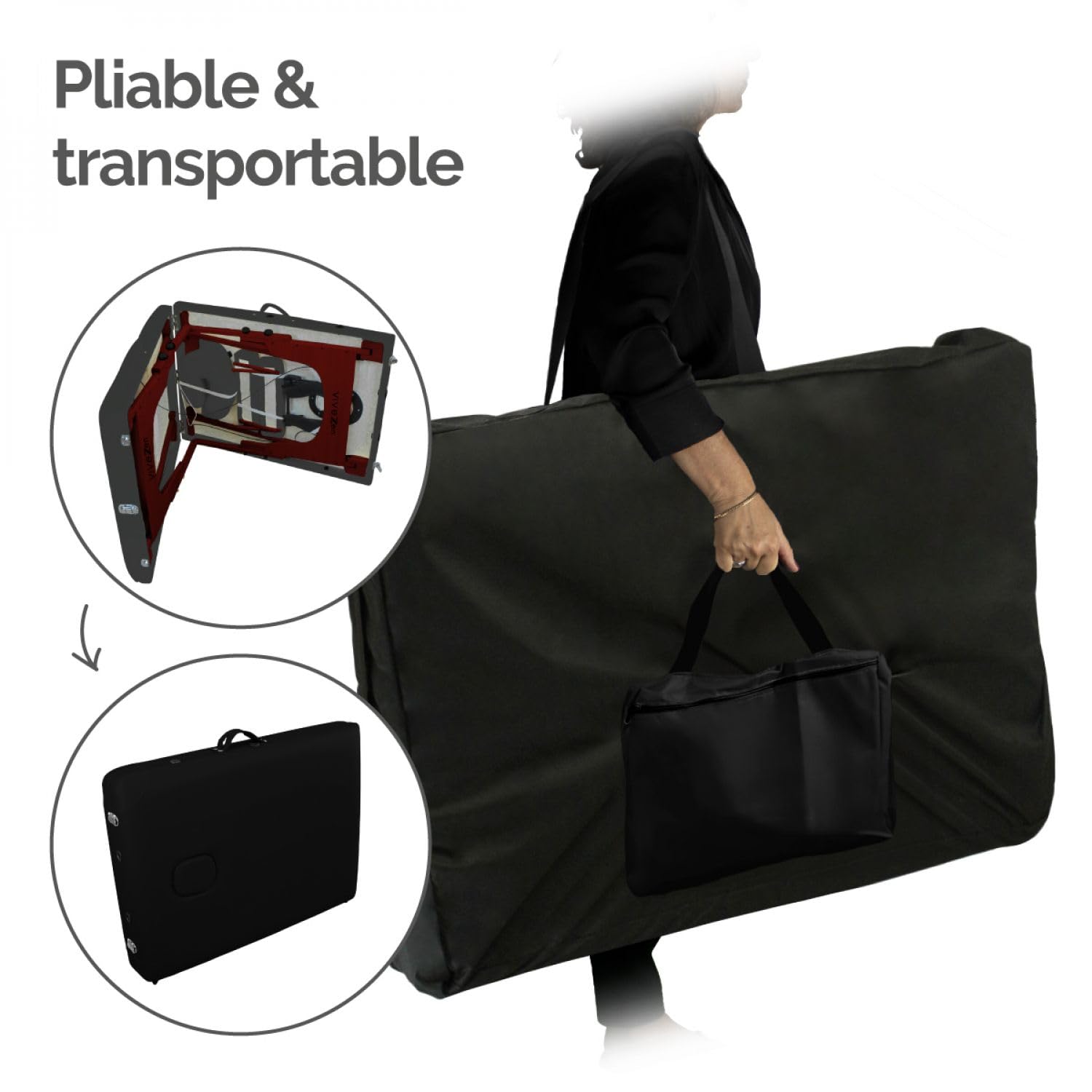Vivezen - Table de Massage Pliante 3 Zones en Bois foncé avec Panneau Reiki + Accessoires et Housse de Transport - Noir