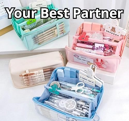 Miniatura 6 de AuraGlor Estuche para lápices de gran capacidad, 8 compartimentos, bolsa grande para lápices, estuche para lápices, organizador de almacenamiento