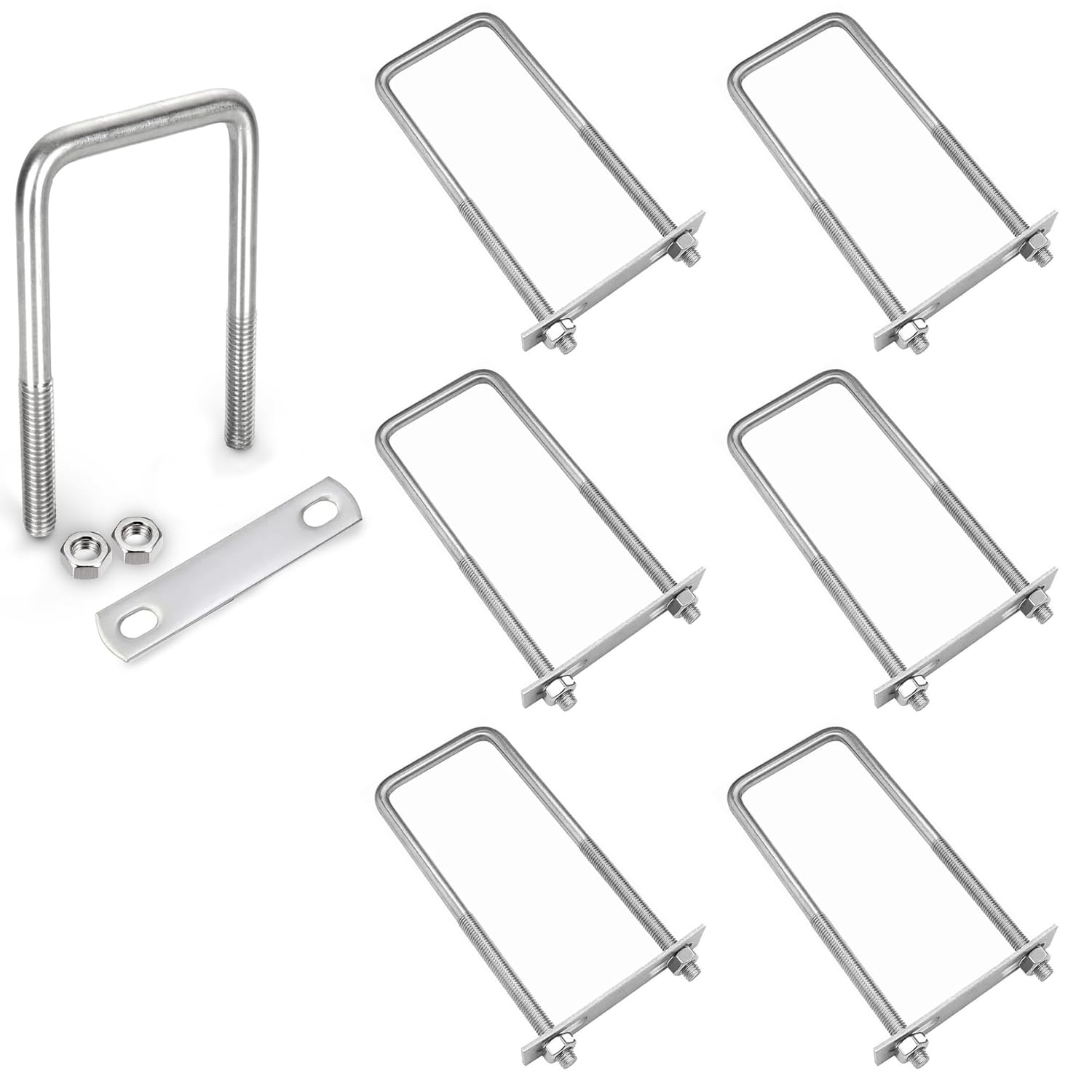 sourcing map Bulloni a U quadrati, 3 set da 22 mm (0.87) Larghezza interna 45mm Lunghezza M6 304 Acciaio inossidabile U Morsetto Bullone con dadi e piastre, per rimorchio barca