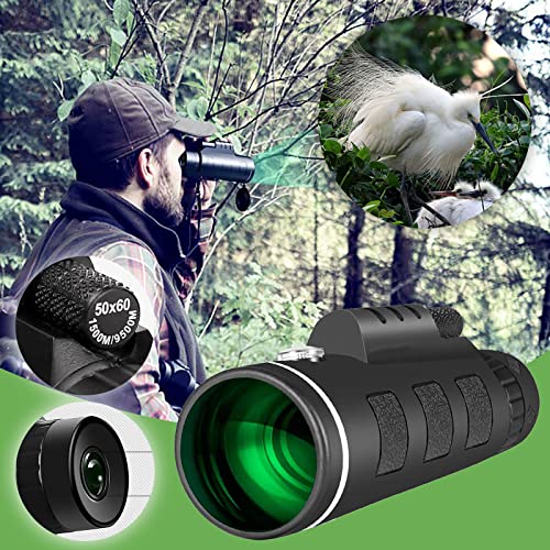 40X Monocular Telescope, 40X60 High Definition Telescope with Smartphone Holder, Low Night Vision Waterproof Zoom Telescope with Compass, Ideal for Wildlife Hunting Bird Watching (A)