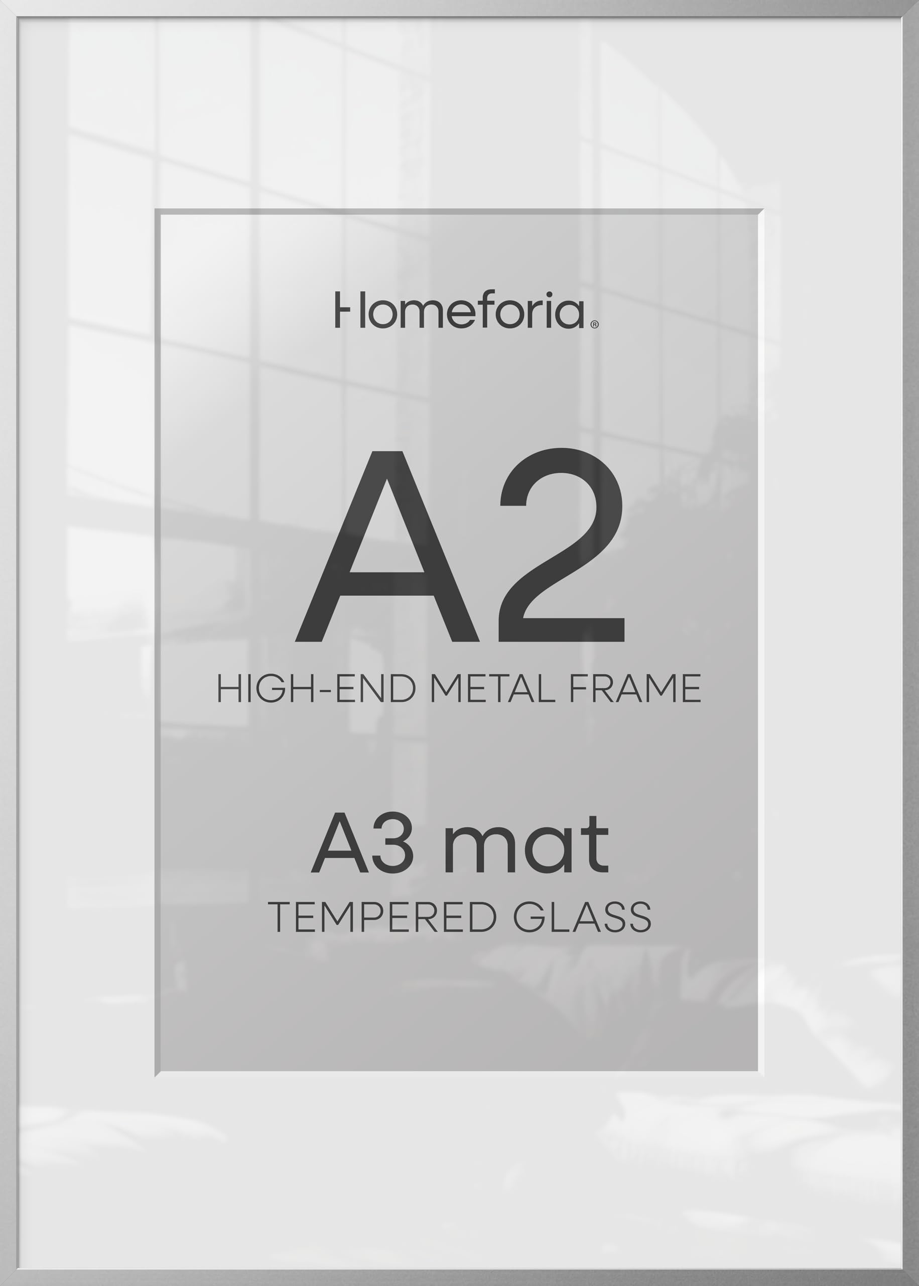 Homeforia A2 Silver Picture Frame, High-End Metal, A3 Mat, Glass | High End Aluminum, Tempered Glass, Acid-Free A3 Removable Mat, A2 Edge-to-Edge Display, Wall Kit, Set Of 2