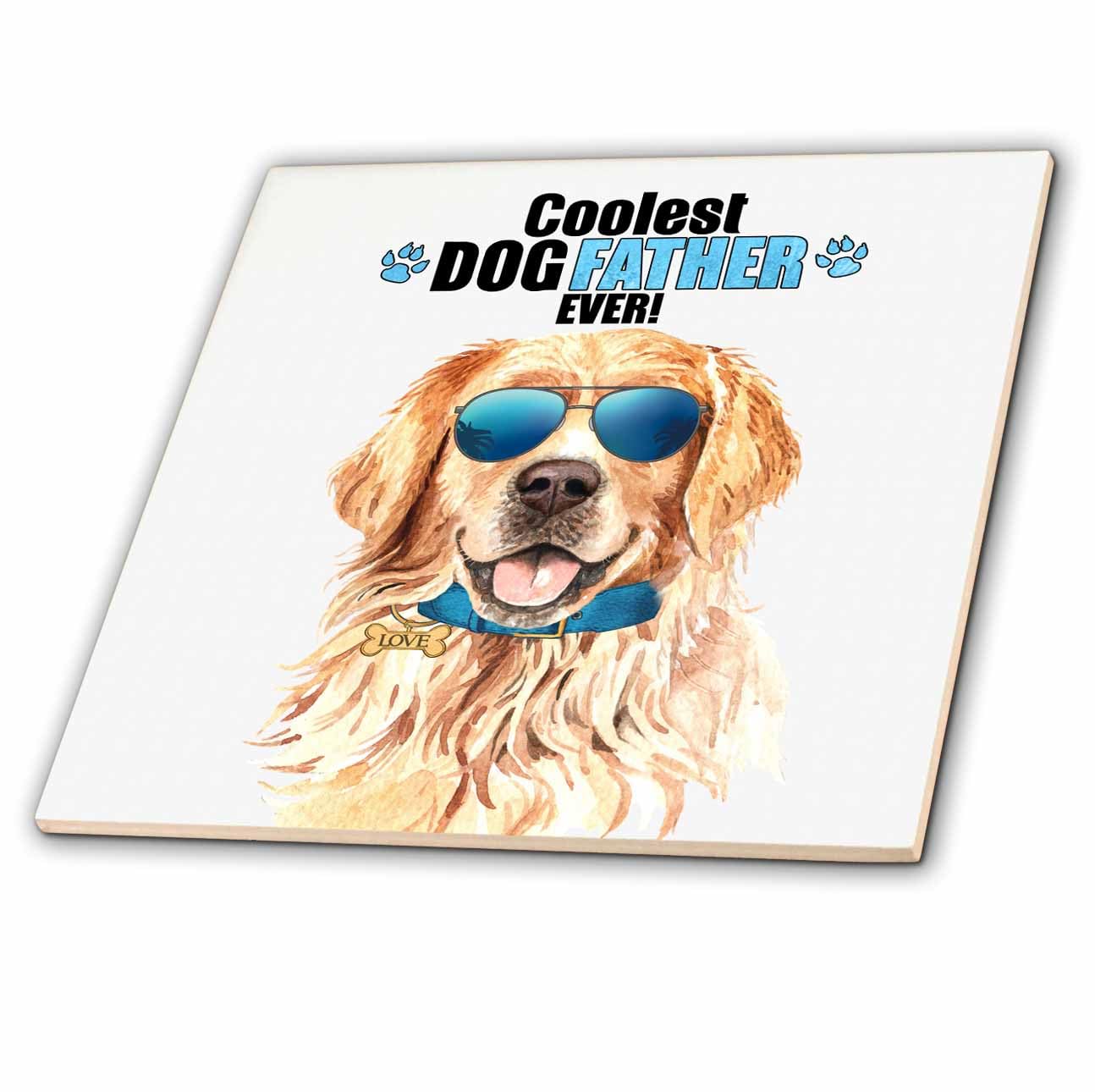 6 Inch Ceramic Tile - A Golden Fathers Day with a Cool Golden Retriever in Sunglasses Dogs Rule Collection