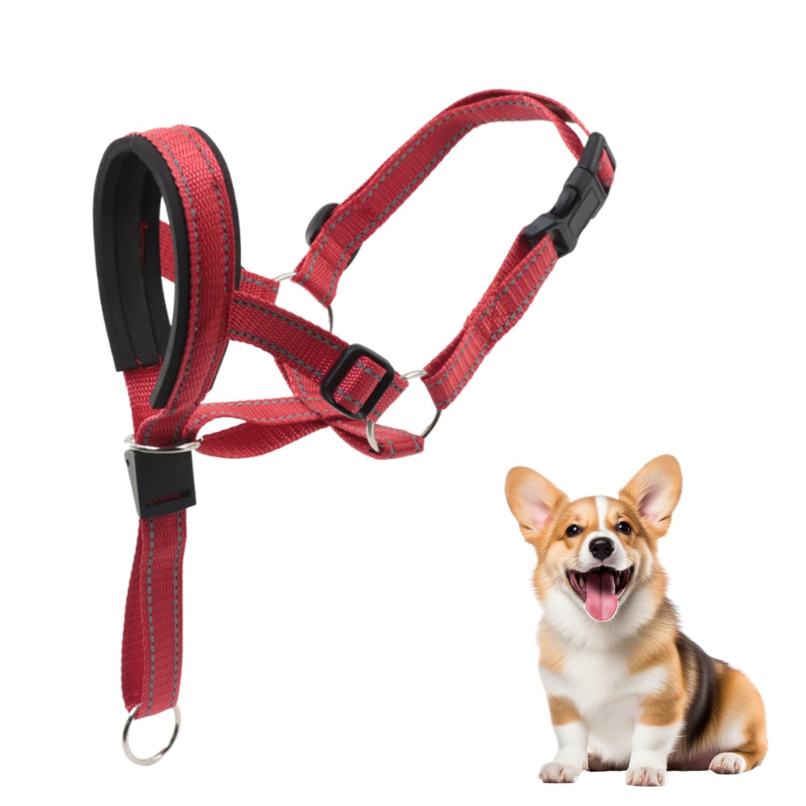 Dog Head Collar with Soft Padded, Gentle Leader for Medium Large Dogs, No Pull Head Harness, Anti Pull Adjustable Reflective Training Head Halter Collar (Red,XL)