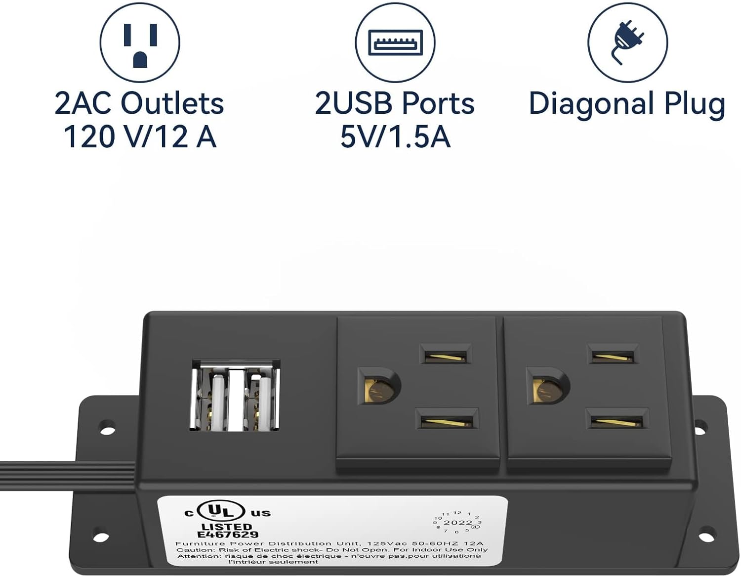 2Pack Electrical Power Outlet Kit, Hidden Outlet Cabinet Accessories with USB, Mountable for Interior Dehumidifiers and Lights (Black, UL Listed)