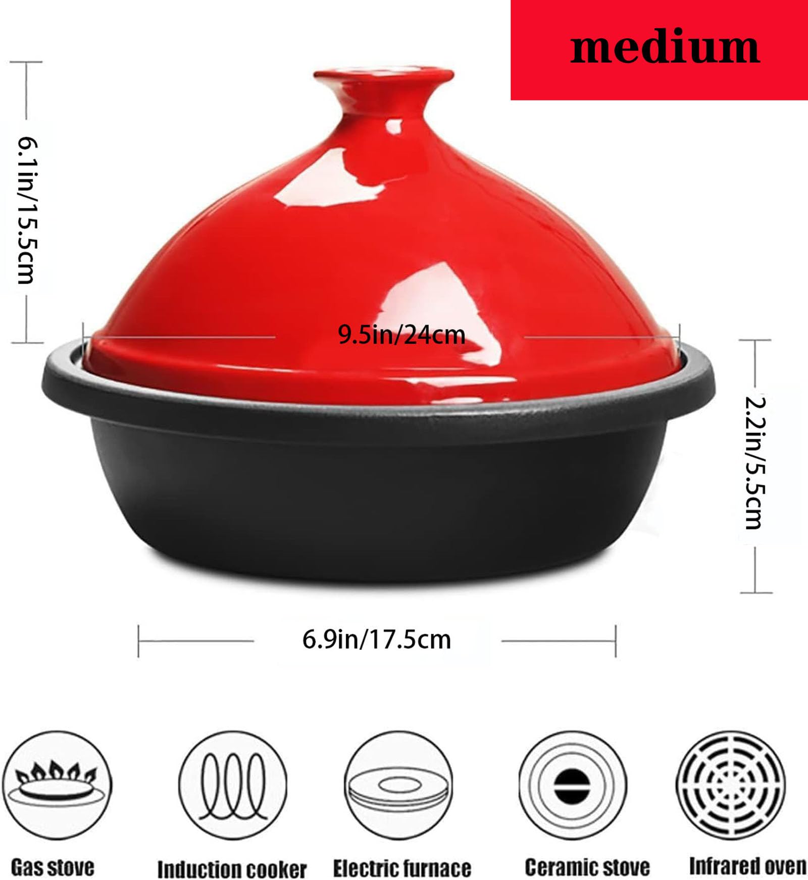 Emaliowany żeliwny garnek na tagine - nieprzywierająca marokańska zapiekanka do gulaszu i powolnego gotowania, trwałe ceramiczne naczynia kuchenne