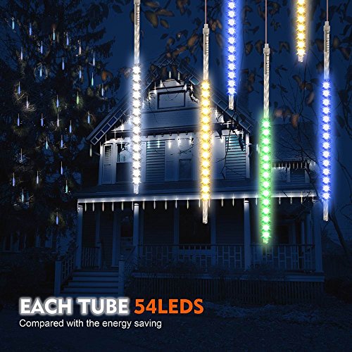 Samoleus Lot de 10 tubes étanches 540 LED en tout 50 cm Effet de lumière Pluie de météores Pour décoration de mariage fête arbre de Noël  Farbe-50cm