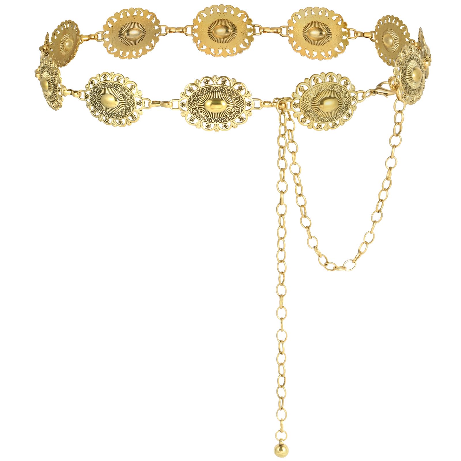 Alaoo Metall Kettengürtel, Verstellbare Taillenkette aus Metall für Damen, Western-Cowgirl-Kleidergürtel, Goldfarbene Taillenkette, geeignet für Kleider und Jeans