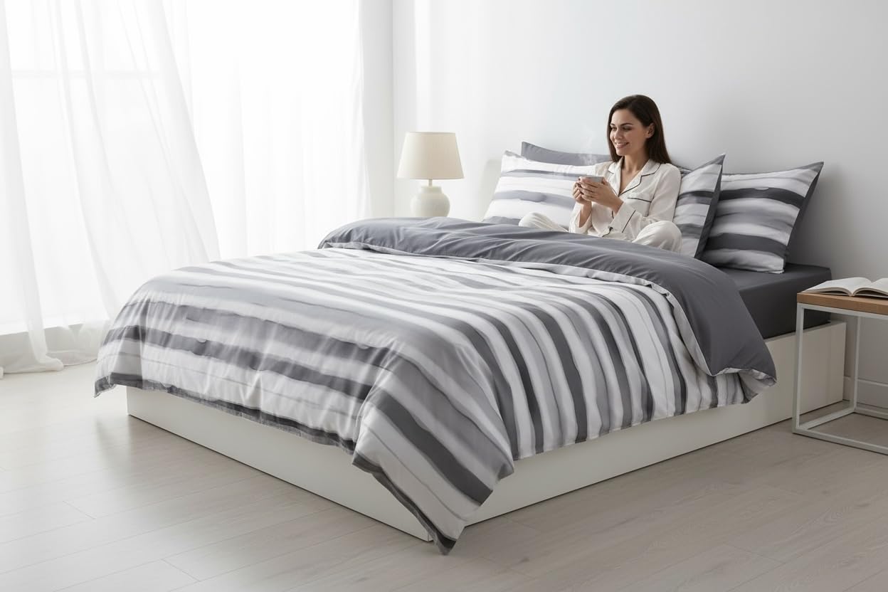 Komplet pościeli Domarex 160x200 cm + 2 poszewki 70x80 cm – dwustronna pościel z satynowej mikrofibry, miękka, elegancka, z zamkiem, Satynowa Elegancja