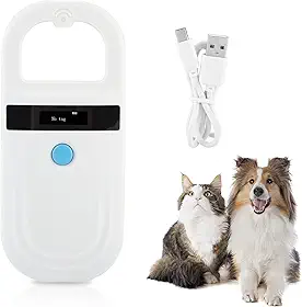 Scanner de microchip para animais de estimação, leitor RFID EMID 134,2 kHz, leitor de identificação de chip de animal recarregável, leitor de RFID portátil para animais/animais de estimação/cão/gato