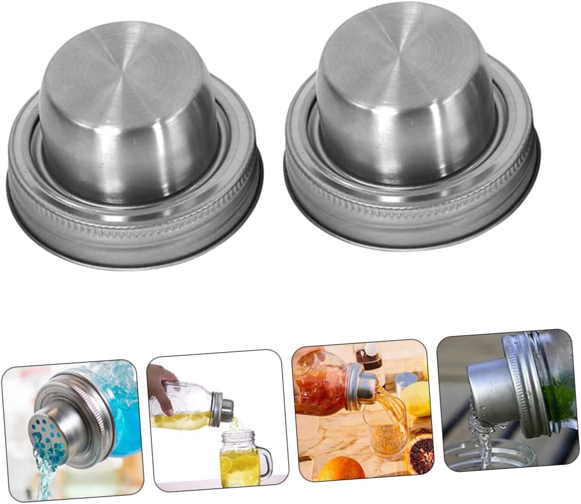 5sets Cocktail Shaker Lids for Mason Jars Spice Shaker Lids Stainless Steel Spout Dispenser 2pcs*5