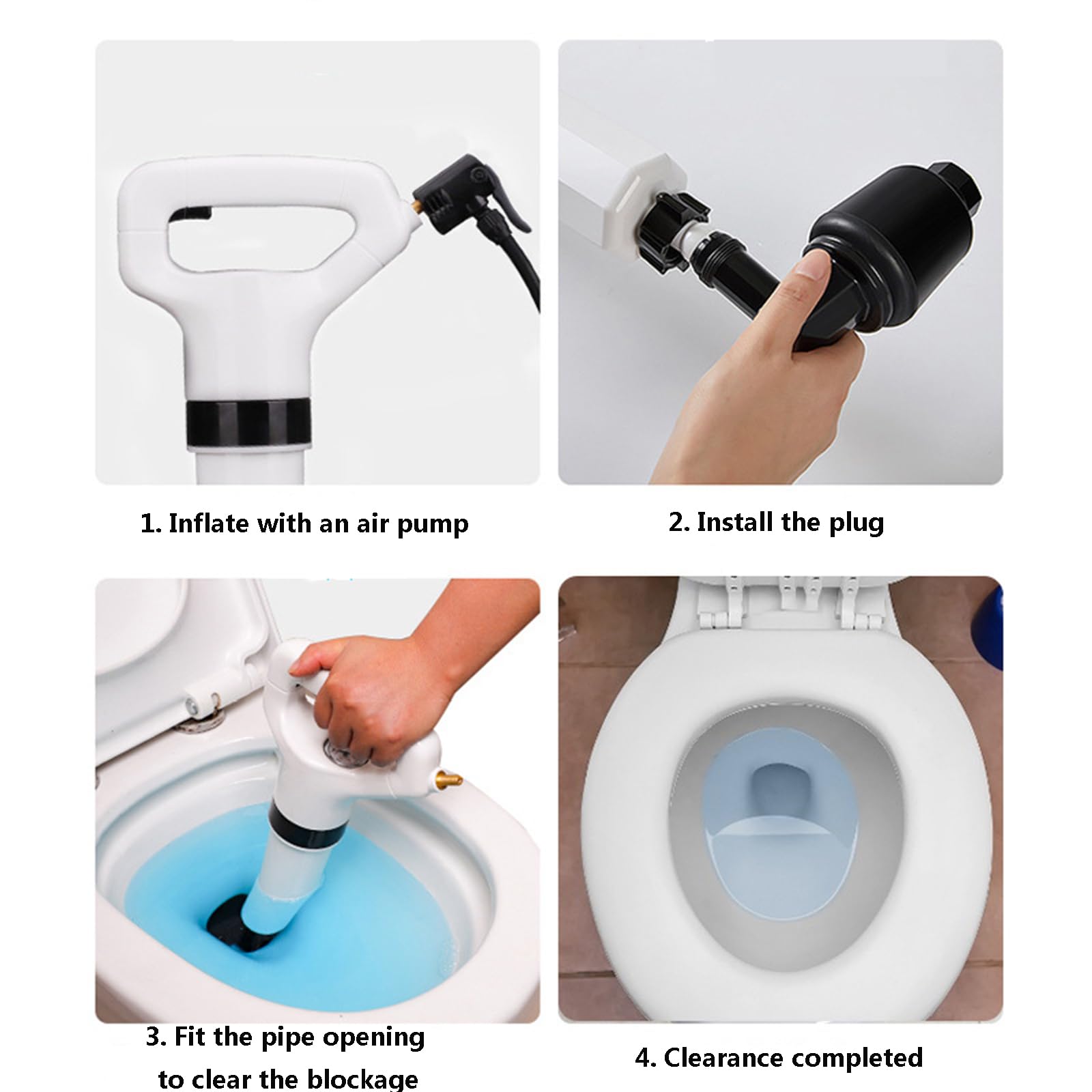 Bomba desatascadora – Limpiador de tuberías con Aire comprimido, Limpieza de Aire comprimido para desagües obstruidos, Inodoro/Ducha/Fregadero mecánico, sin tuberías