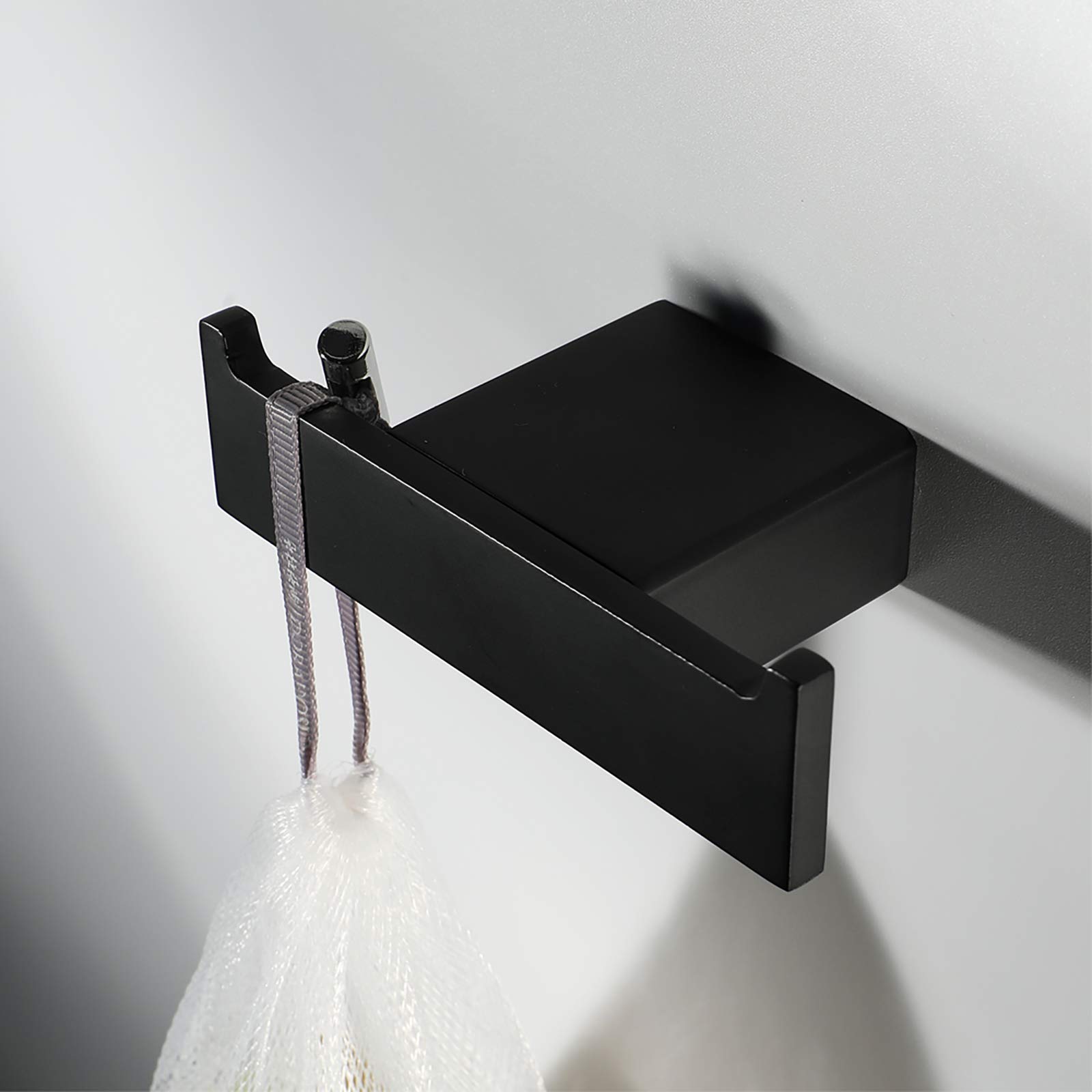 Handtuchhaken Schwarz Kleiderhaken Doppelhaken Wandhaken 304 Edelstahl Mantelhaken, Doppelt Garderobenhaken für Küche, Büro, Bad, Schraube Installation,4 Hooks