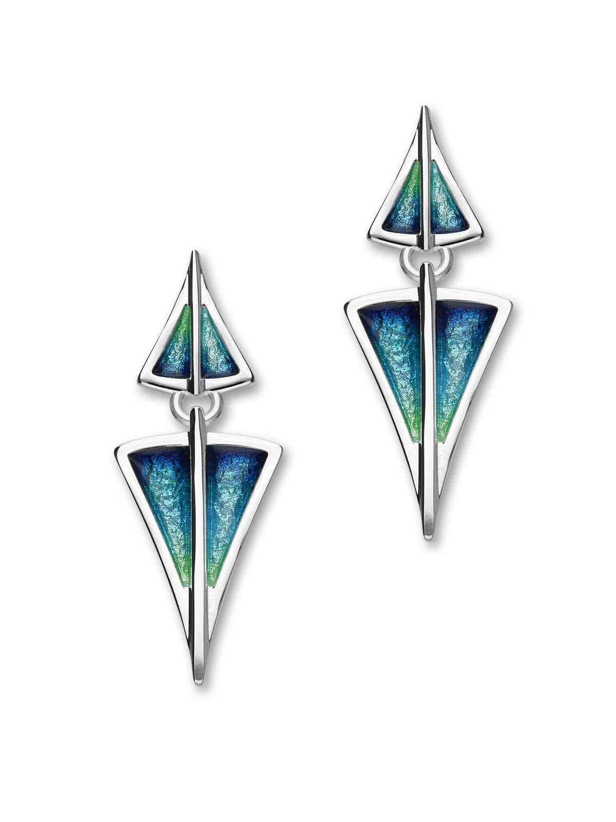 Ortak 925 Sterling Silver Short Drop Earrings Handmade Scottish Design Hot Glass Aquamarine Enamelling Polished Fine Designer Jewellery of Scotland for Women