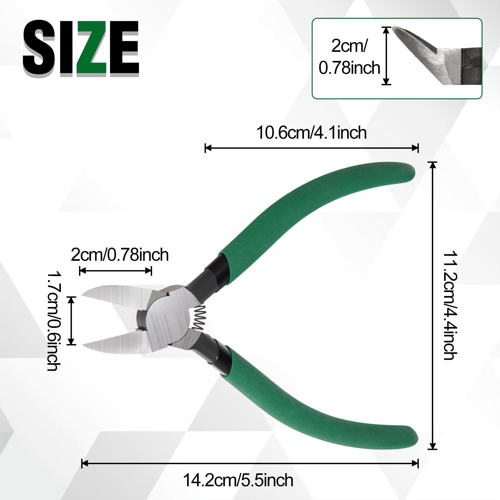 INJOYTEC Wire Side Cutters Clippers 45 Angled Flush Cutters Diagonal Pliers for Flush Cut Plastics Artificial Flowers Zip Tie Cutter for Cable Tie Wire Cutting Tool for Guitar Strings Green - Image 2