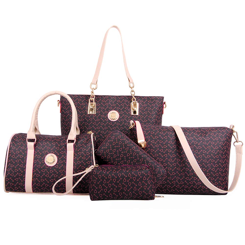 Women Handbag Set 6 Pcs PU Leather Tote Purse Set Multi-purpose Classic Shoulder Bag (Coffee)