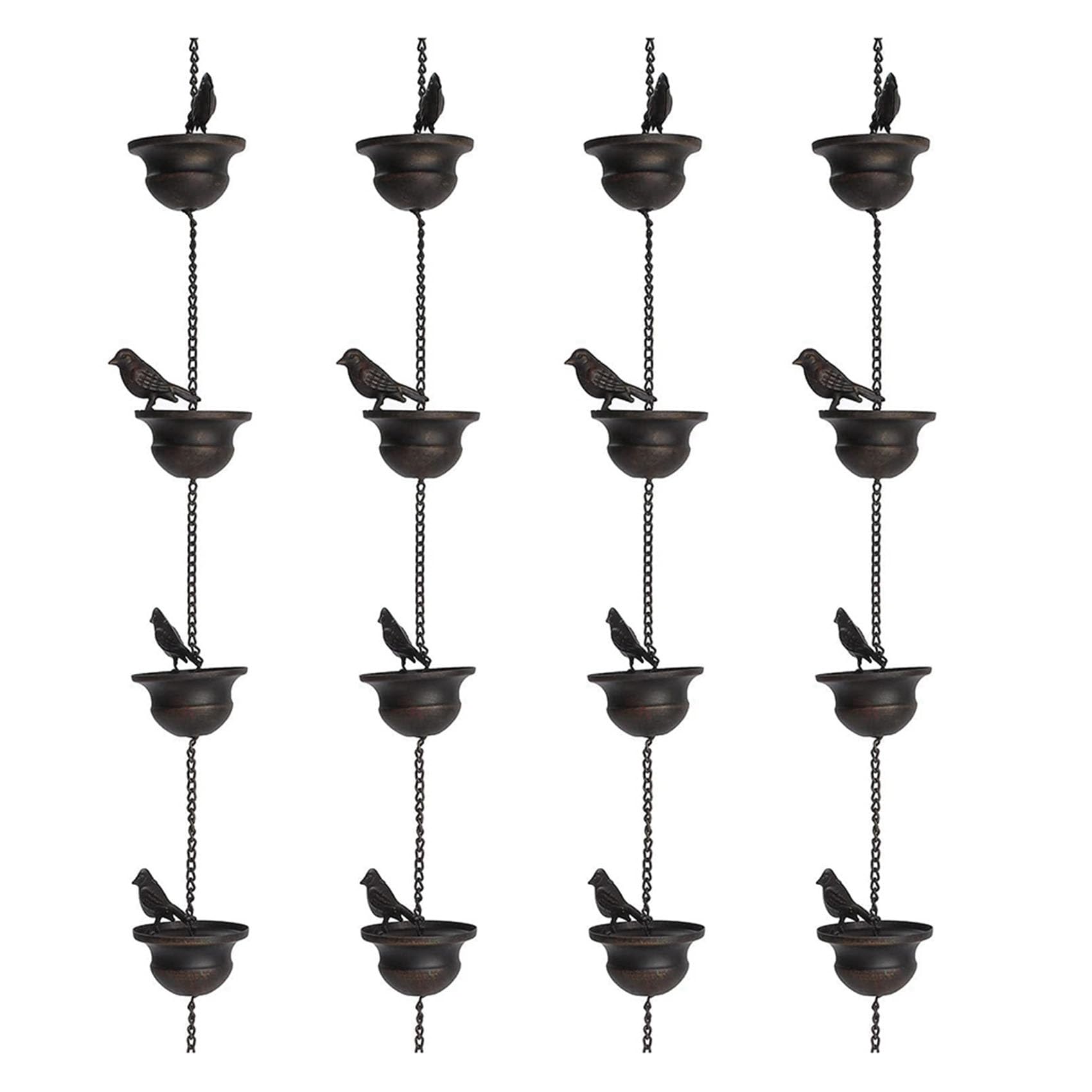 Vjsujehgy 4X Rain Chains for Gutters Mobile Birds on Cups Rain Chimes 7.8Ft Rain Chimes with Attached Hanger and Birds