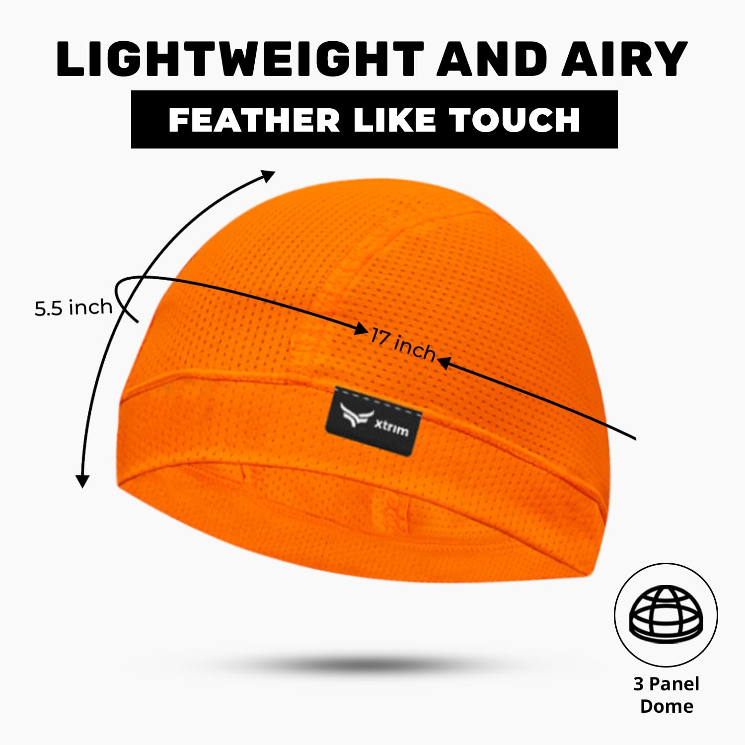 XTRIM Unisex Helmet Skull Cap for Bikers & Cyclists, Cotton Inner Cap, Sweat Absorbing Cooling Beanie for Men & Women, Summer Skull Cap, Sports Headwear, Gym & Bike Accessories (Orange, Black) 4